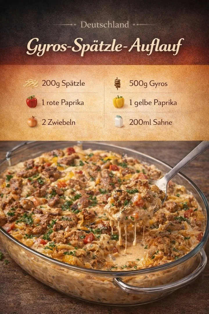 Leckeres Gyros-Spätzle-Auflauf Gericht mit Gyros und Spätzle