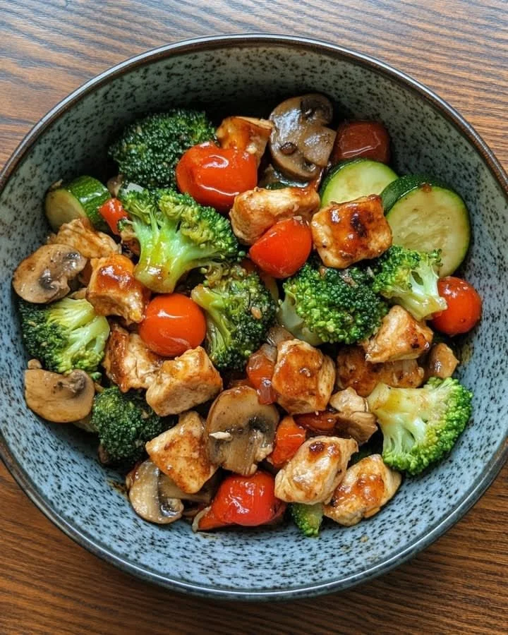 Hähnchen-Gemüse Pfanne, eine leckere Low Carb Mahlzeit mit frischem Gemüse