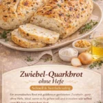 Herzhaftes Brot mit Röstzwiebeln auf einem rustikalen Holzbrett.