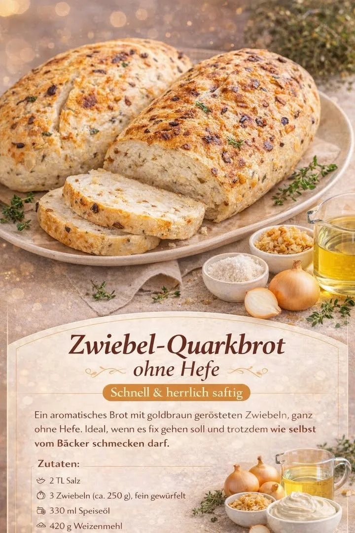 Herzhaftes Brot mit Röstzwiebeln auf einem rustikalen Holzbrett.