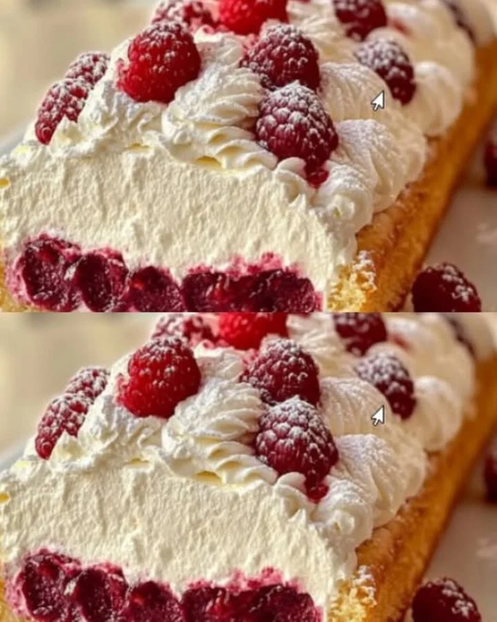 Himbeer-Mascarpone-Baumstamm mit frischen Himbeeren und Mascarpone-Creme