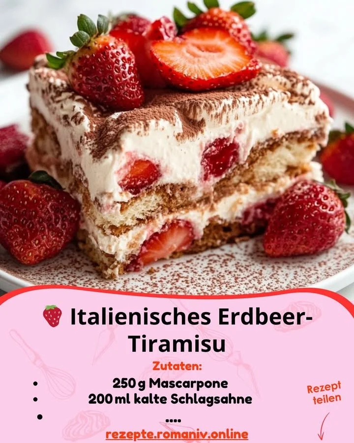Italienisches Erdbeer-Tiramisu mit frischen Erdbeeren und cremiger Schicht
