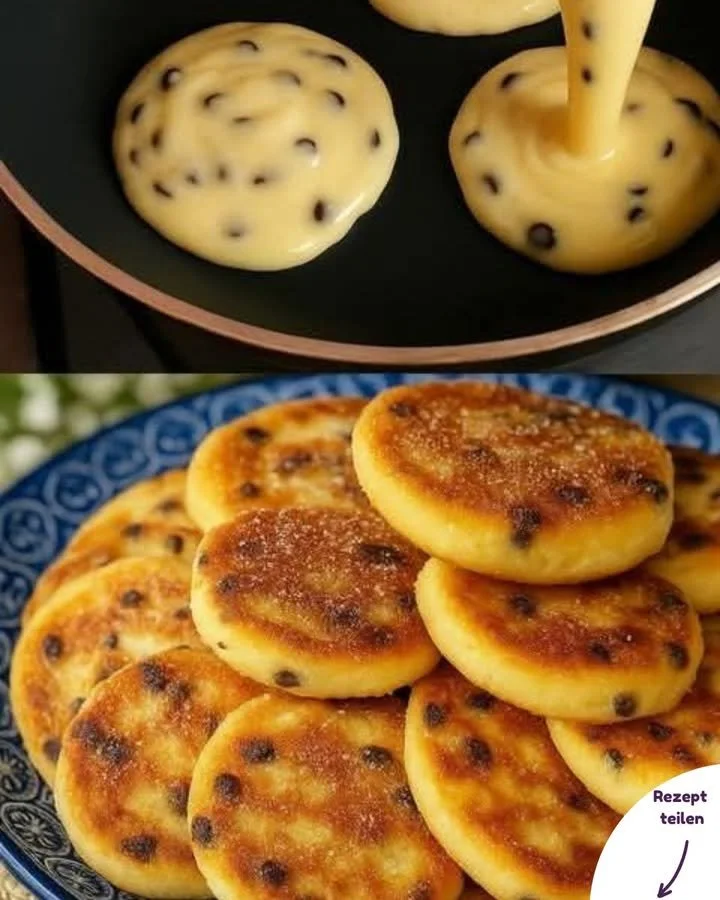 Joghurtpfannkuchen mit Schokoladenstückchen auf einem Teller