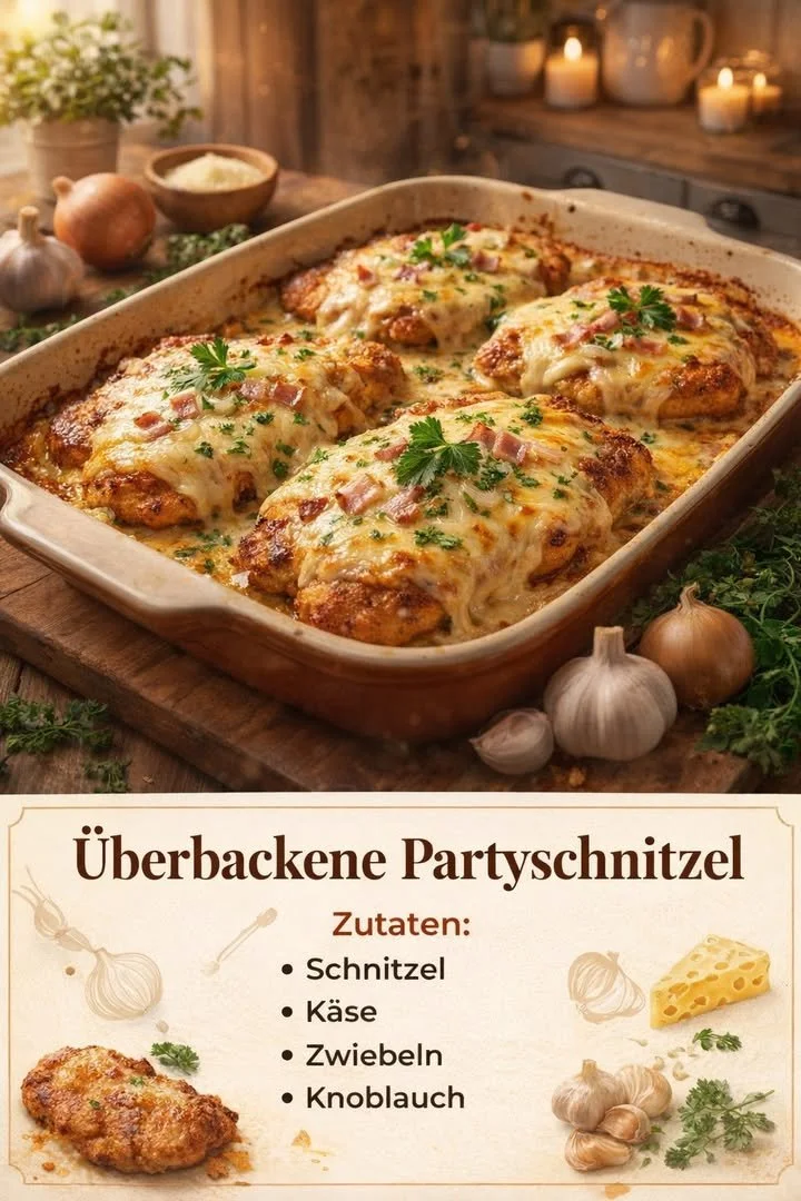 Käse-Schnitzel serviert mit Beilagen auf einem Teller