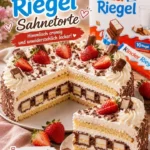 Köstliche Kinder Riegel Sahnetorte mit Schokolade und Sahne, perfekt für Naschkatzen.