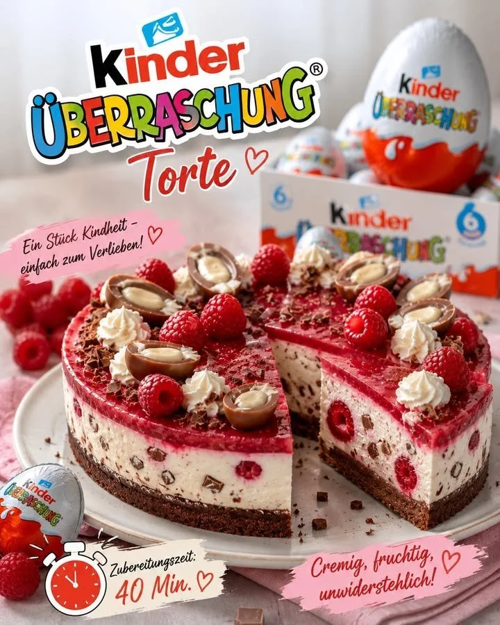 Leckere Himbeertorte mit Kinder Surprise