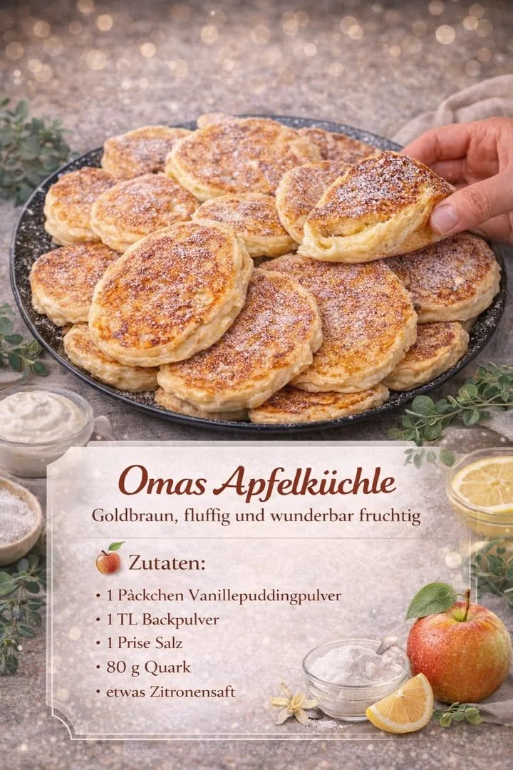 Kleine Apfelküchlein auf einem Teller, frisch gebacken und köstlich
