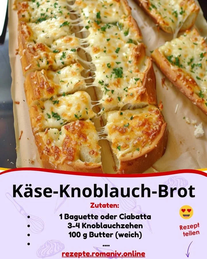 Knoblauch-Käse-Brot mit goldbrauner Kruste und schmelzendem Käse