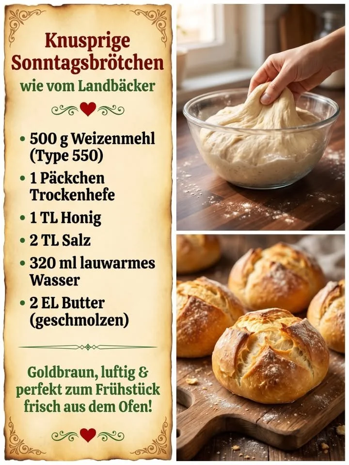 Frisch gebackene knusprige Sonntagsbrötchen vom Landbäcker