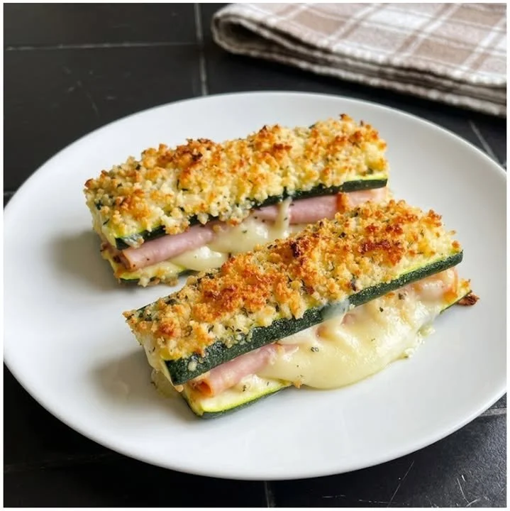 Leckere Low-Carb Zucchini-Sandwiches im Ofen überbacken.