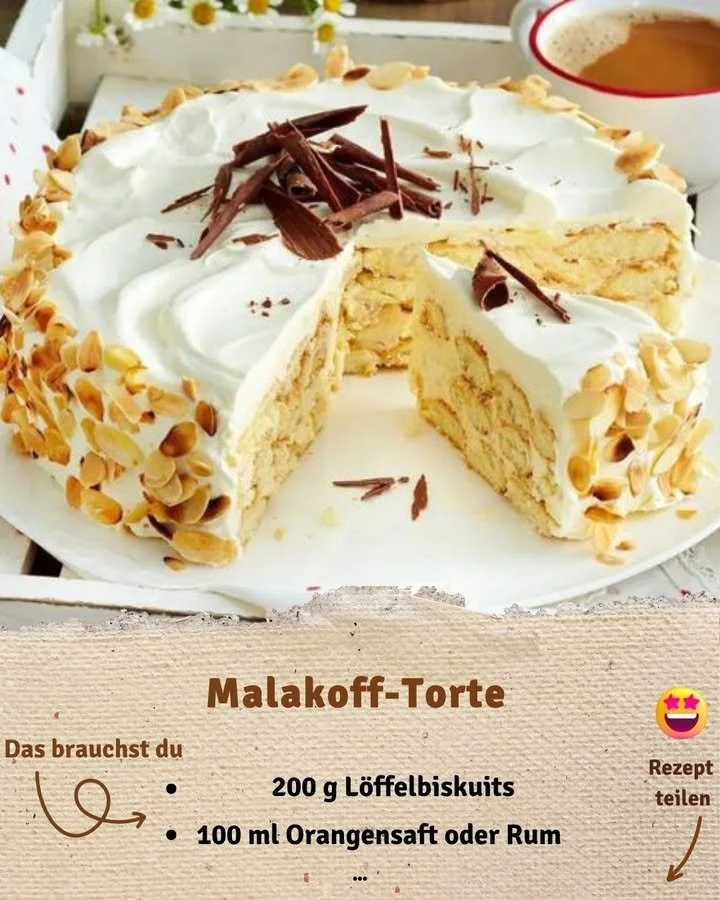 Malakoff-Torte mit Schichten aus Sahne und Biskuit, perfektes Dessert