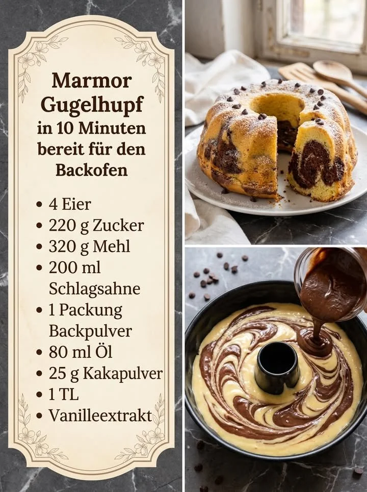 Ein appetitlicher Marmor Gugelhupf auf einem dekorativen Teller.