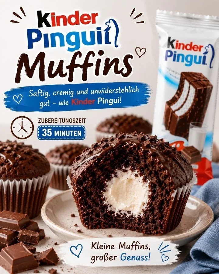 Muffin Kinder Pingui mit Schokoladencremefüllung und dekadentem Topping