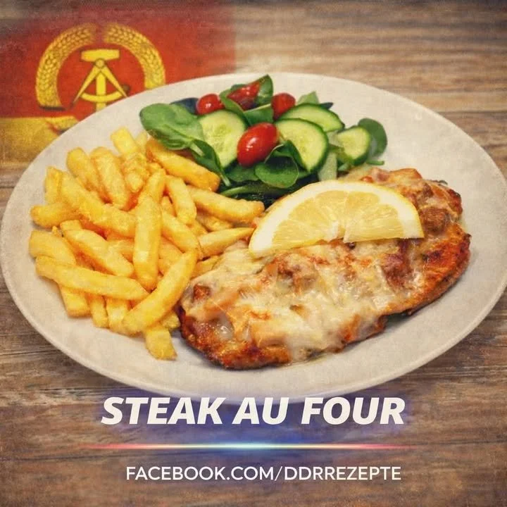 Zartes Ofensteak mit Beilagen auf einem Teller serviert.
