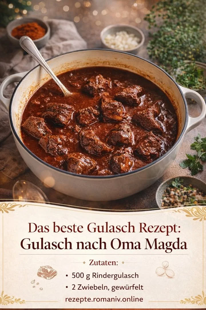 Omas Magdas Gulasch, ein traditionelles deutsches Rezept für Gulasch.