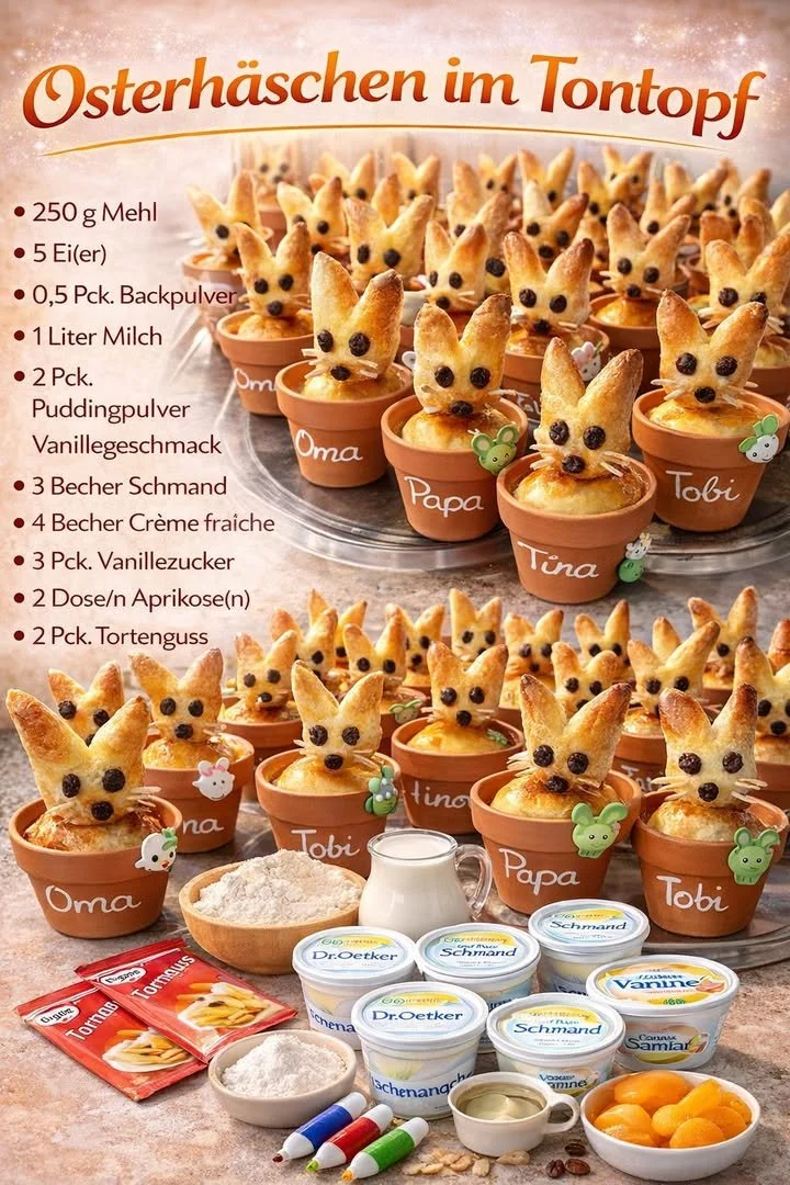 Niedliches Osterhäschen im Tontopf als österliche Dekoration