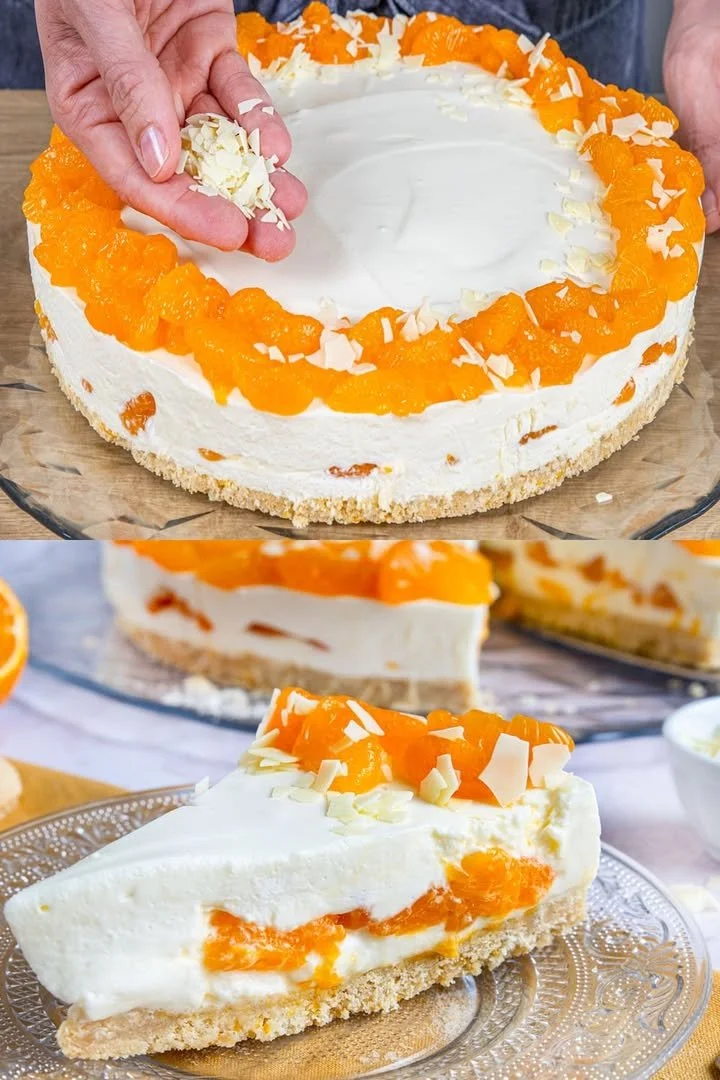 Philadelphia Torte mit Mandarinen und Löffelbiskuits ohne Backen