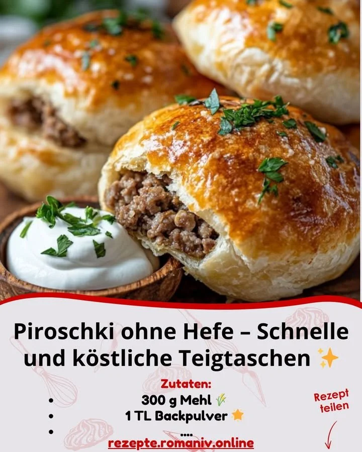 Piroschki ohne Hefe - schnelle und leckere Teigtaschen auf einem Teller