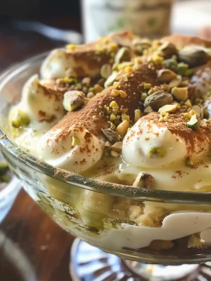 Leckeres Pistazien-Traum-Tiramisu auf einem Teller serviert