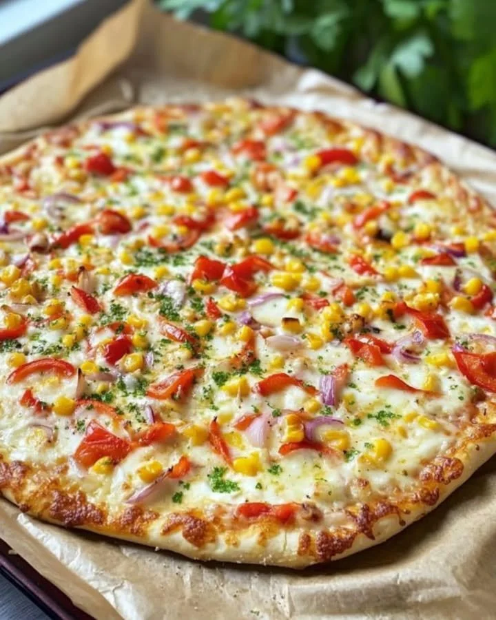 Proteinreiche Gemüse-Pizza ohne Mehl mit frischen Gemüsesorten