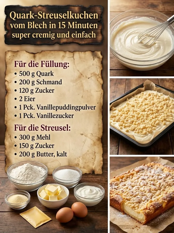 Quark-Streuselkuchen vom Blech, schnell und einfach zubereitet