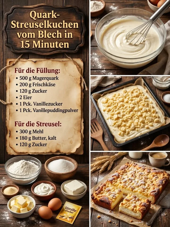 Quark-Streuselkuchen vom Blech, frisch gebacken und lecker