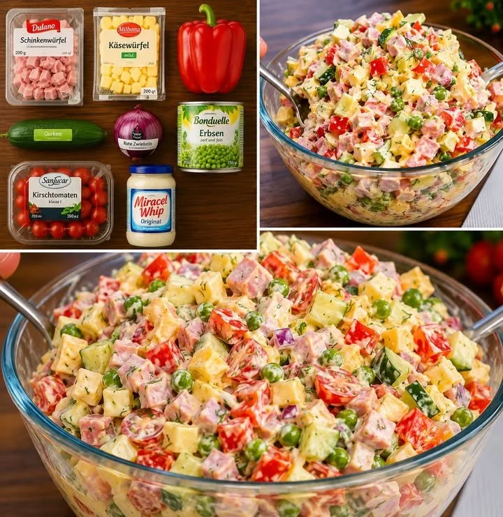 Frischer Radieschen Käse Salat in einer bunten Schüssel