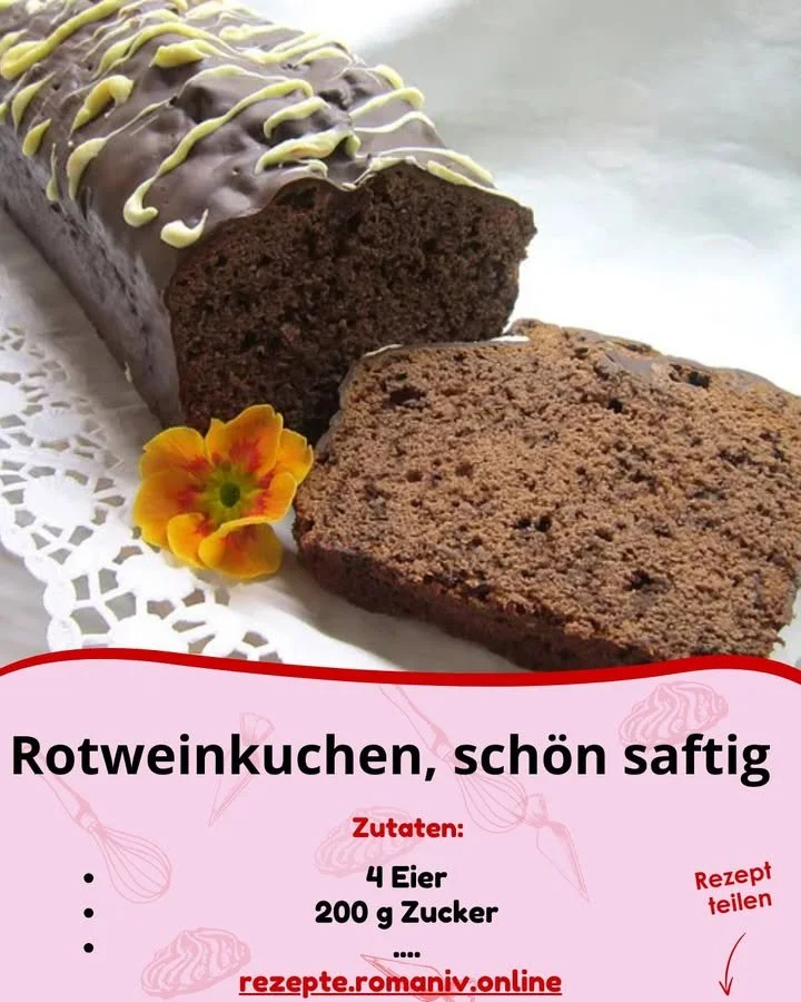 Saftiger Rotweinkuchen mit Schokoladenglasur und Wein aroma