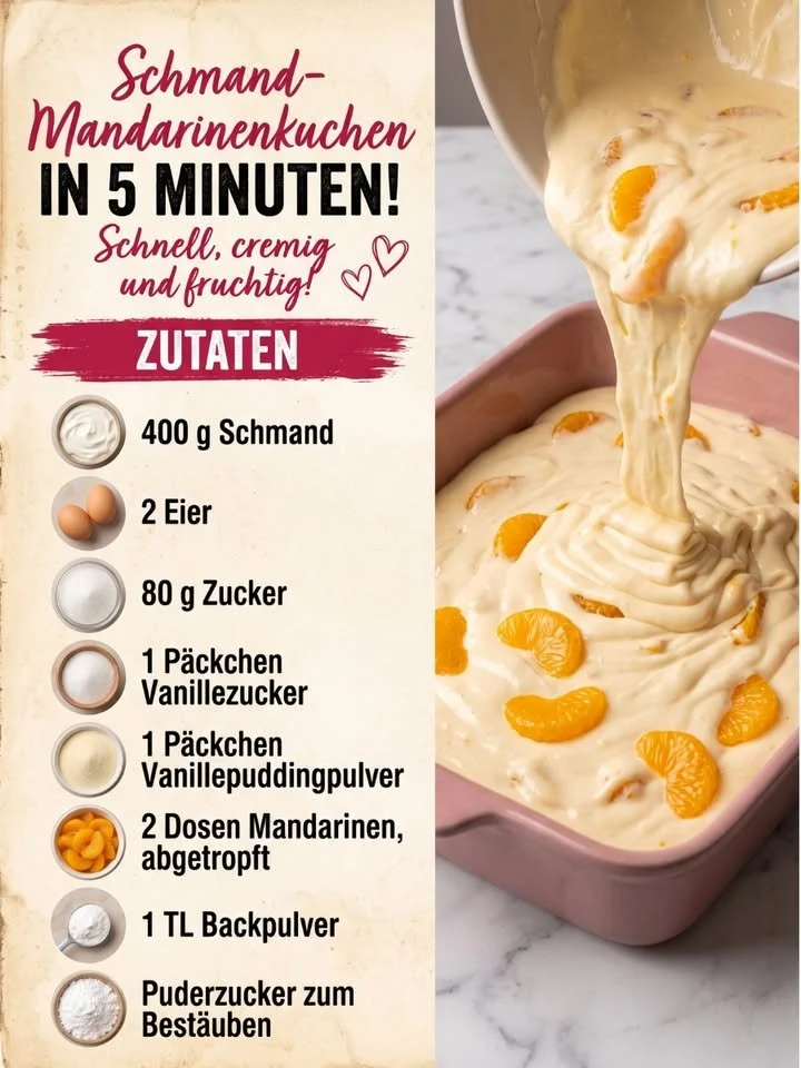 Saftiger Schmand-Mandarinenkuchen mit frischen Mandarinen
