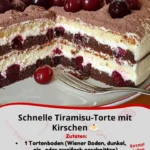 Schnelle Tiramisu-Torte mit Kirschen auf einem Tablett