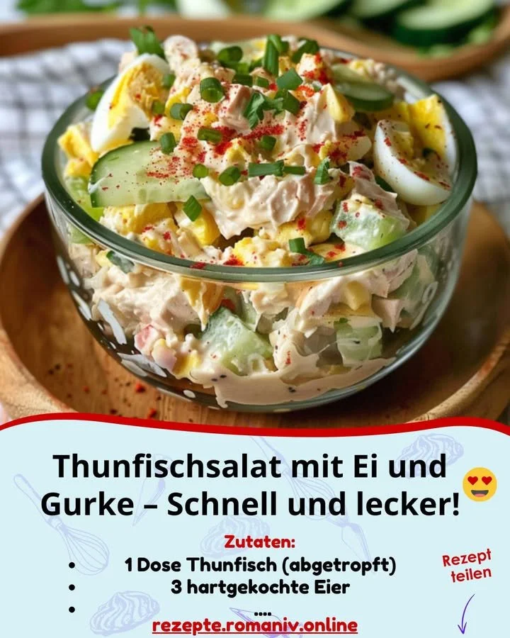 Schneller Thunfischsalat mit Ei und Gurke auf einem Teller