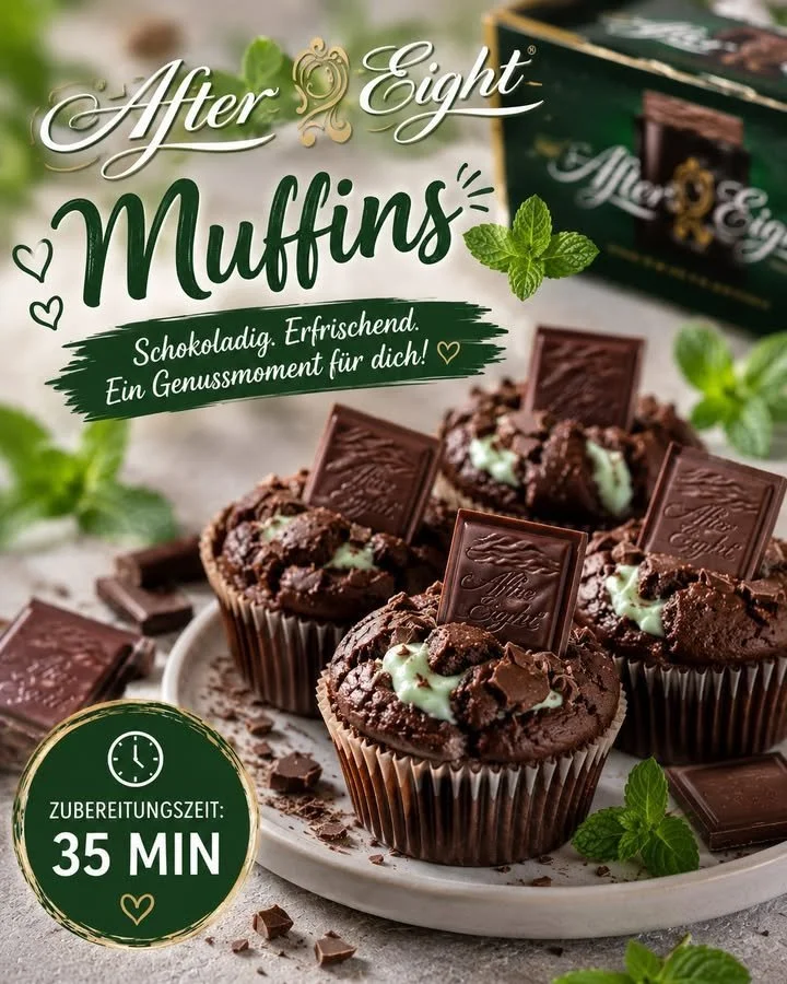 Schokoladen-Minze Muffin nach After Eight mit frischer Minze und Schokolade