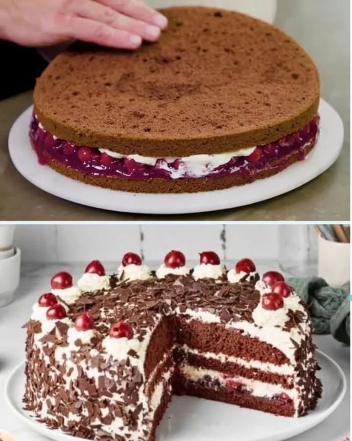 Die köstliche Schwarzwälder Kirschtorte mit Schokolade und Kirschen