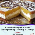 Schwedische Apfeltorte mit cremigem Vanillepudding auf einem Teller