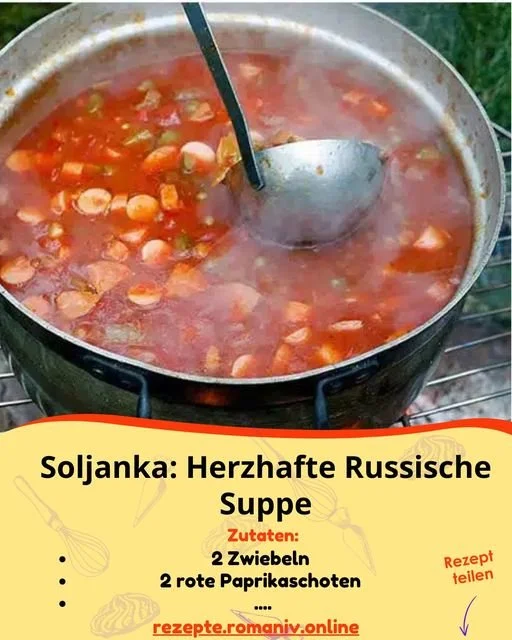 Schüssel mit herzhafter Soljanka, einer traditionellen russischen Suppe