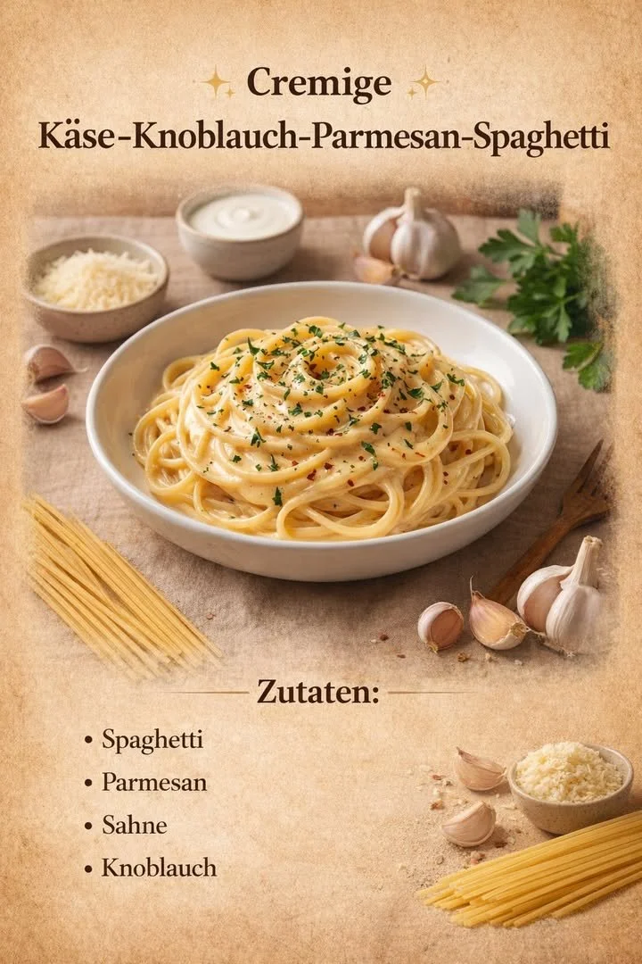 Spaghetti mit cremiger Sauce auf einem Teller serviert