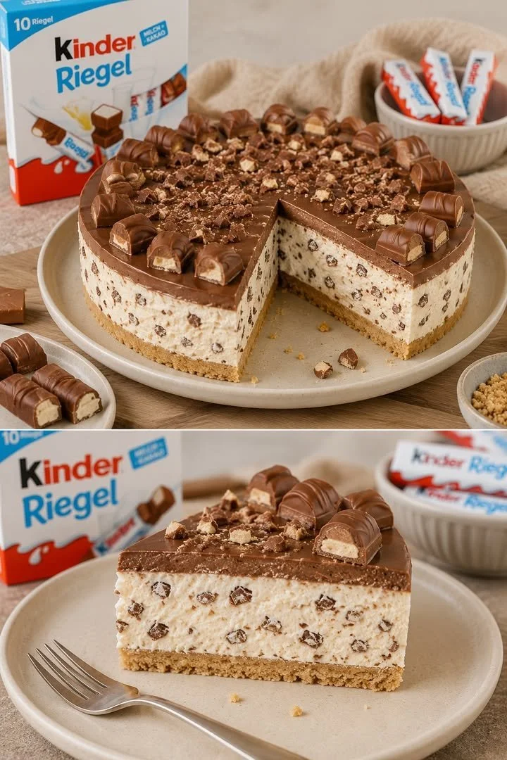 Leckere Torte der Träume mit Kinder Riegel dekoriert