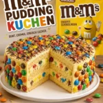 Traumkuchen mit Vanille-M&M'S-Pudding auf einem Teller