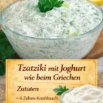 Selbstgemachtes Tzatziki wie beim Griechen mit Gurken und Joghurt.