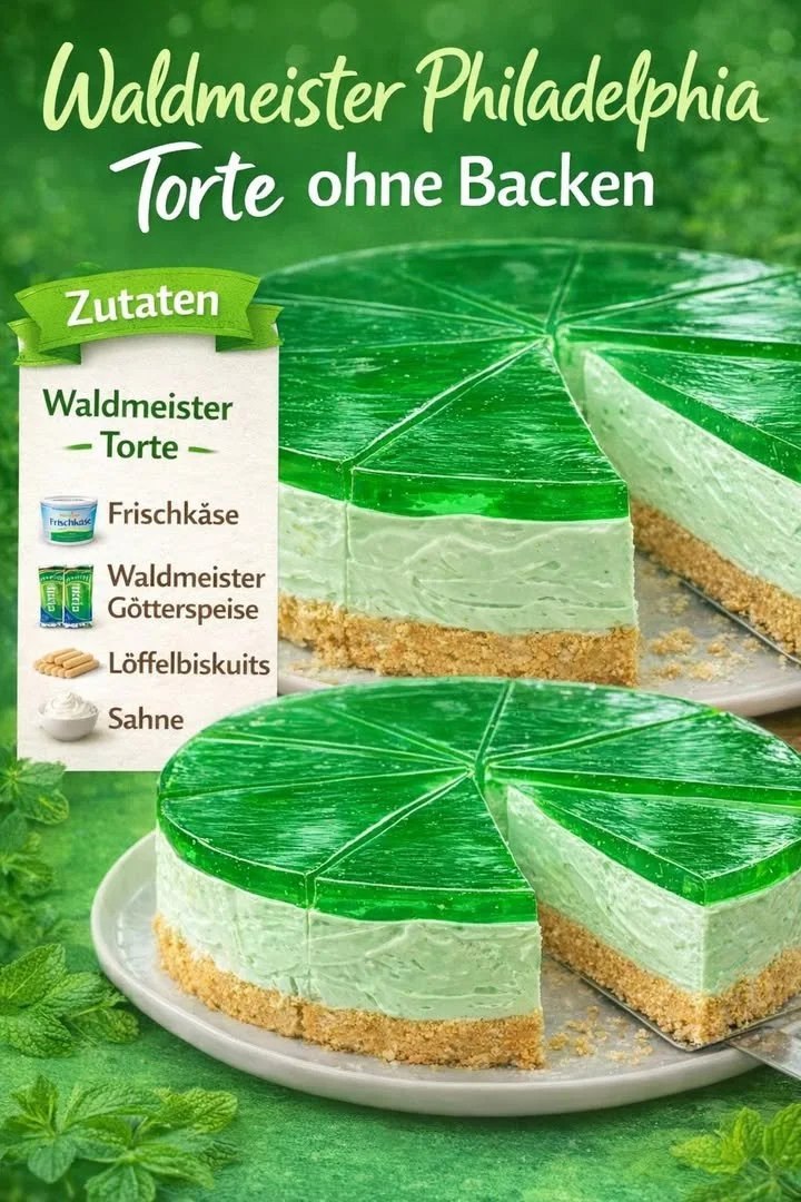 Waldmeister-Philadelphia-Torte mit frischem Waldmeister und cremigem Philadelphia