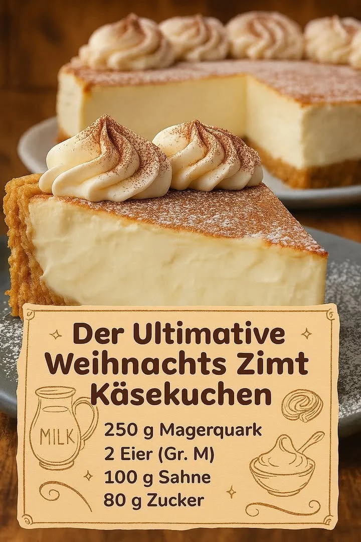 Weihnachtlicher Zimt Käsekuchen mit Zimt und Käsefüllung auf einem Teller