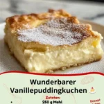 Wunderbarer Vanillepuddingkuchen mit frischer Vanille und Sahne.