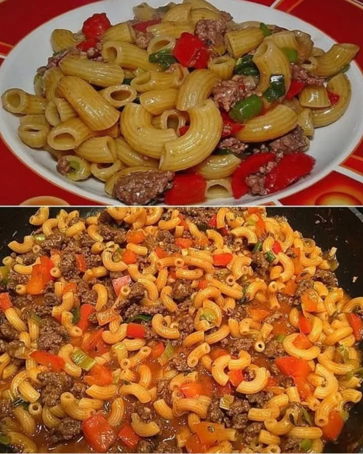 Würzige Hackfleisch-Gabelspaghetti aus der Pfanne serviert auf einem Teller