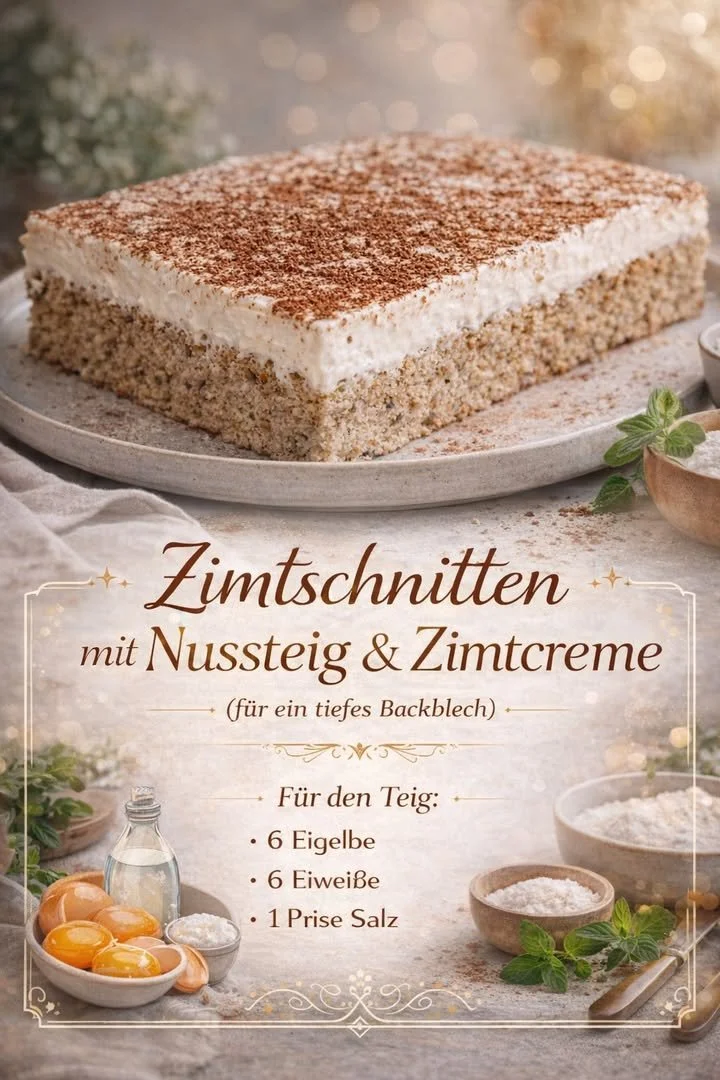 Zimtschnitten mit Nussteig und Zimtcreme auf einem Teller serviert