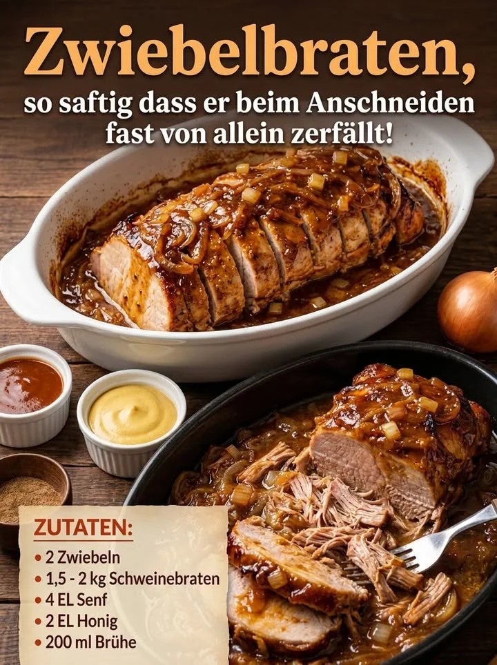 Leckerer Zwiebelbraten mit goldbraunen Zwiebeln und saftigem Fleisch.