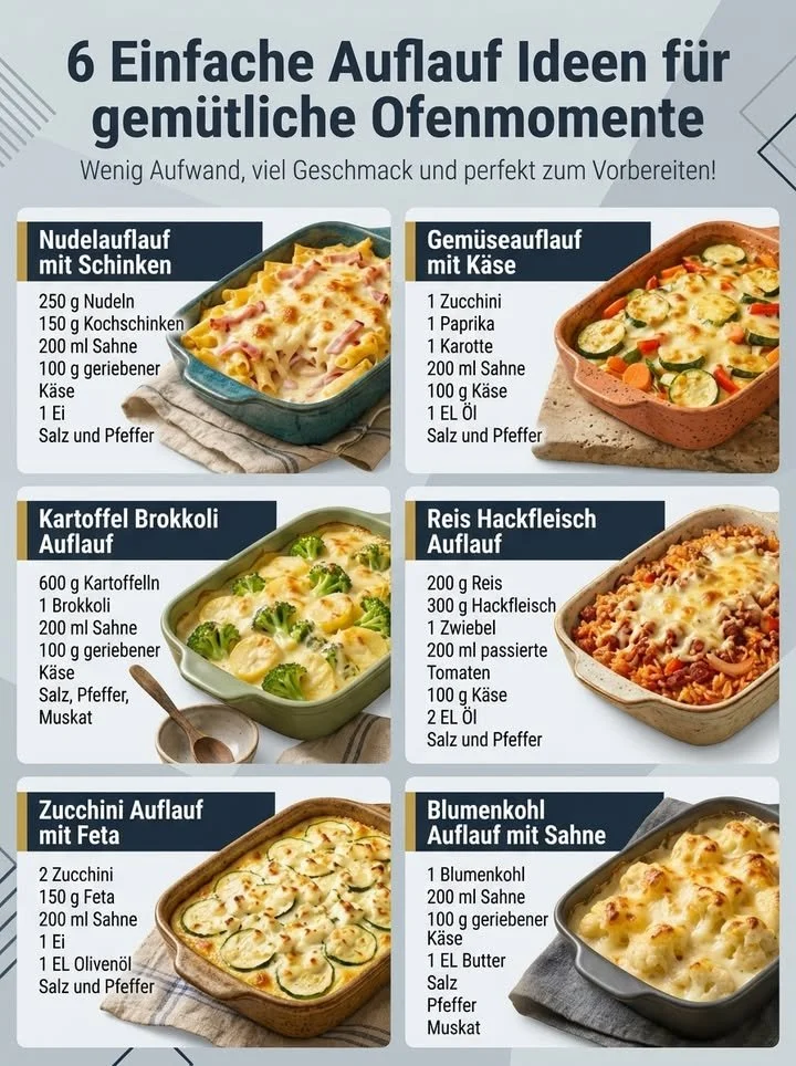 Rezept für einfache Aufläufe in 35-45 Minuten zubereitet.