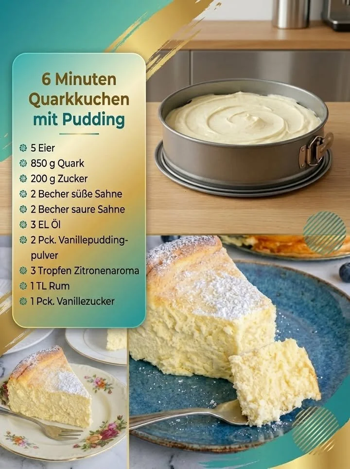 Leckerer 6-Minuten-Quarkkuchen mit Pudding, schnell und einfach zubereitet.