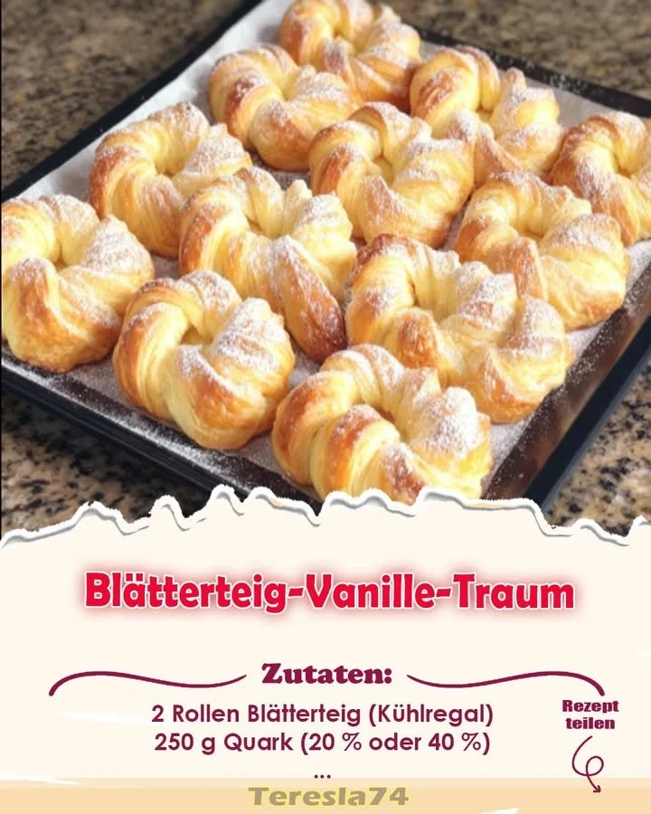 Blätterteig-Vanille Traum Dessert auf einem Teller