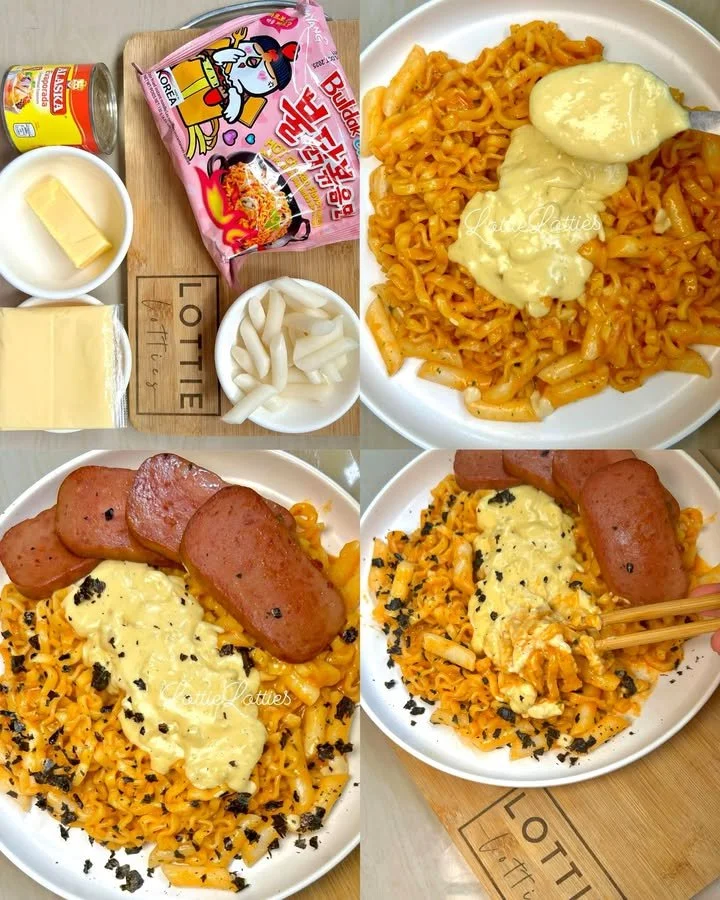 Cremige Samyang Carbonara mit frischen Zutaten und aromatischer Soße