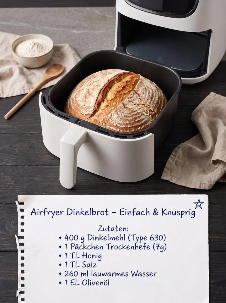 Dinkelbrot frisch zubereitet im Airfryer, knusprig und gesund.